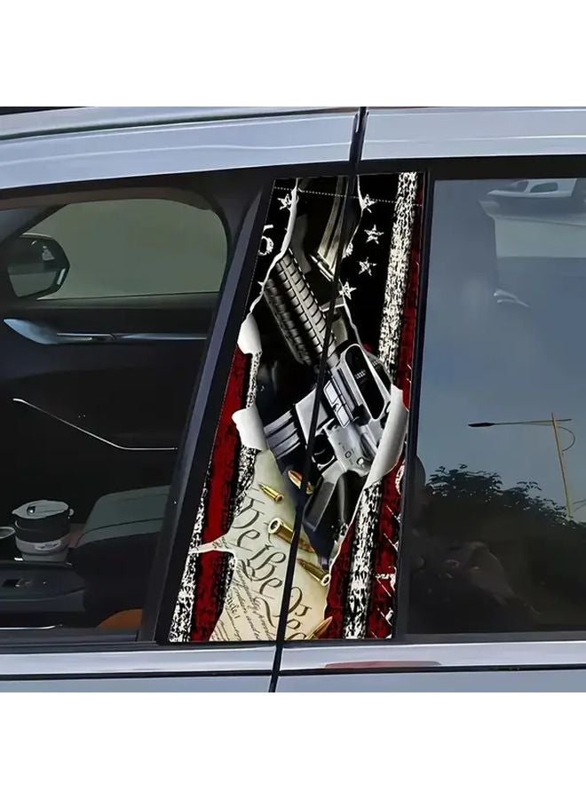 2pcs American Flag Car Decals With 1776 Rifle Design Durable Vinyl B Pillar Protector Stickers - Image 1